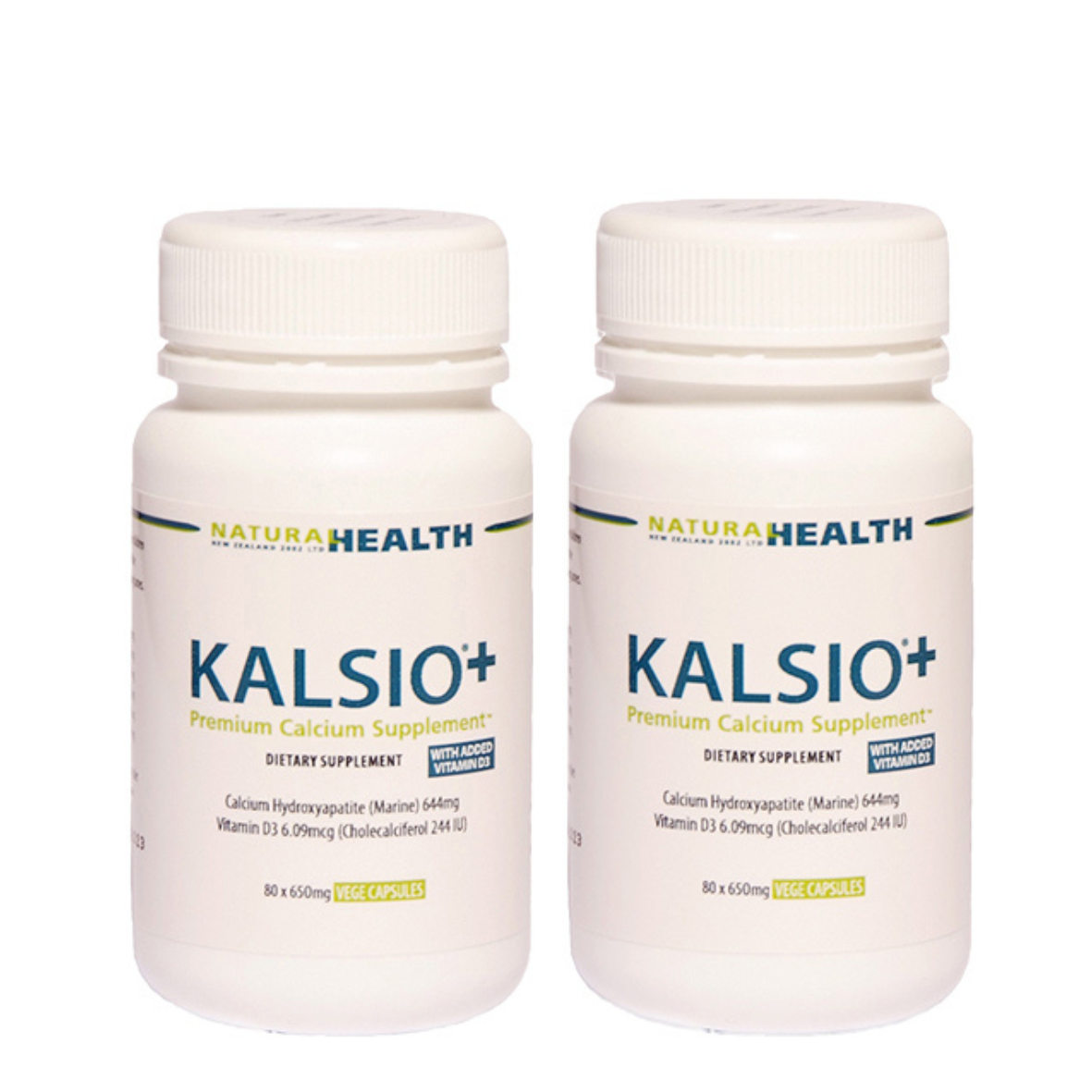 2 bottles of Kalsio®+ Calcium & Vitamin D Supplement 80 Capsules 650mg per bottle (160 capsules)